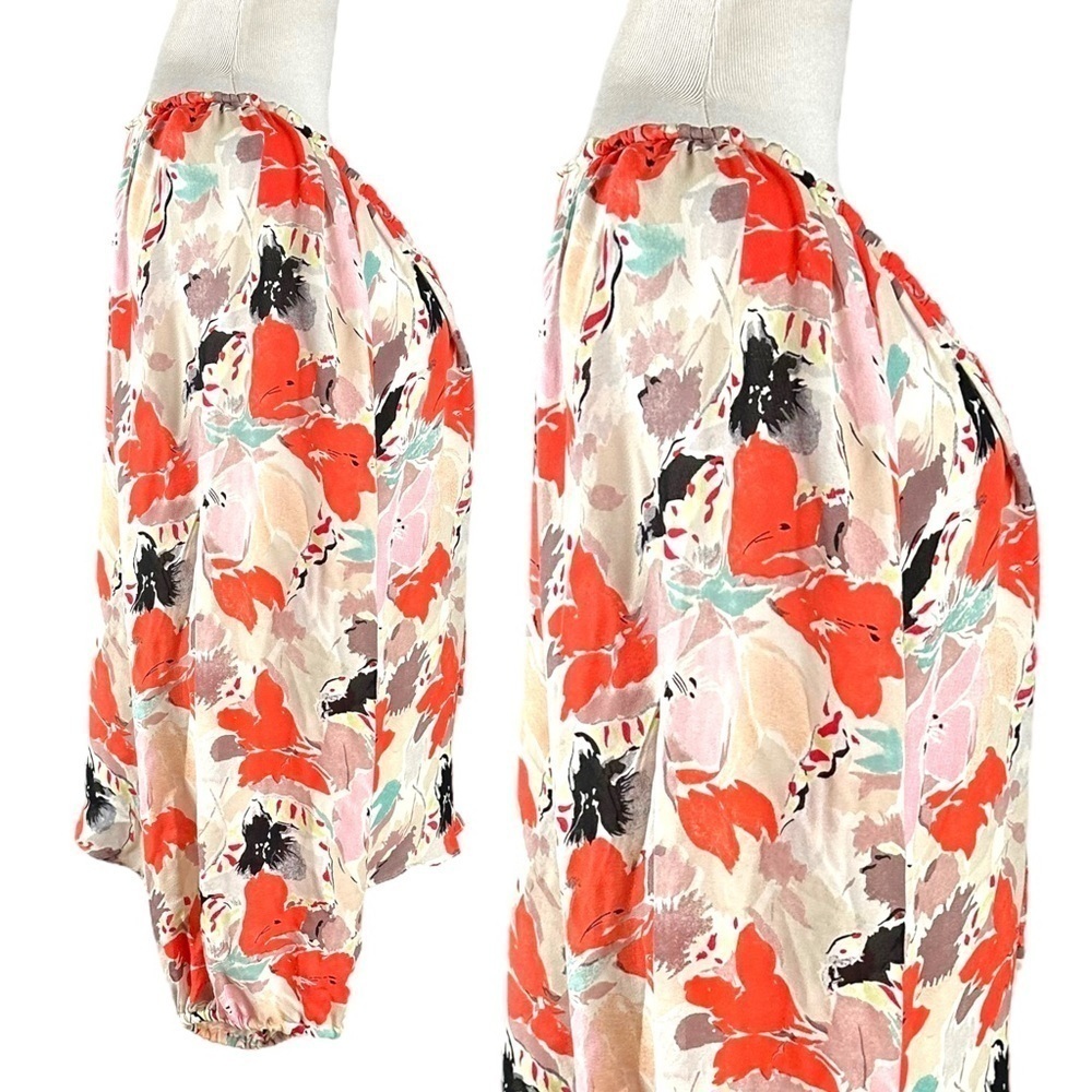 Parker 100% Silk Floral Watercolor Balloon Sleeve Flouncy Blouse Size Small - Picture 4 of 10